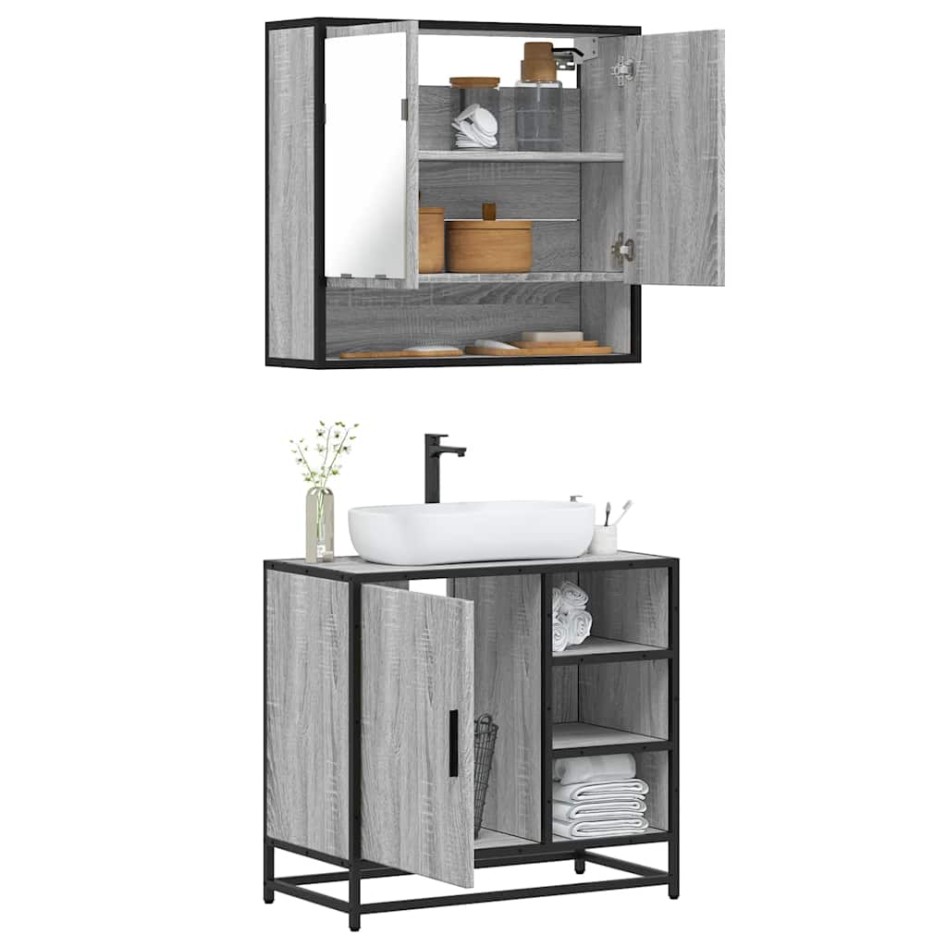Set de muebles de baño 2 pzas madera contrachapada gris