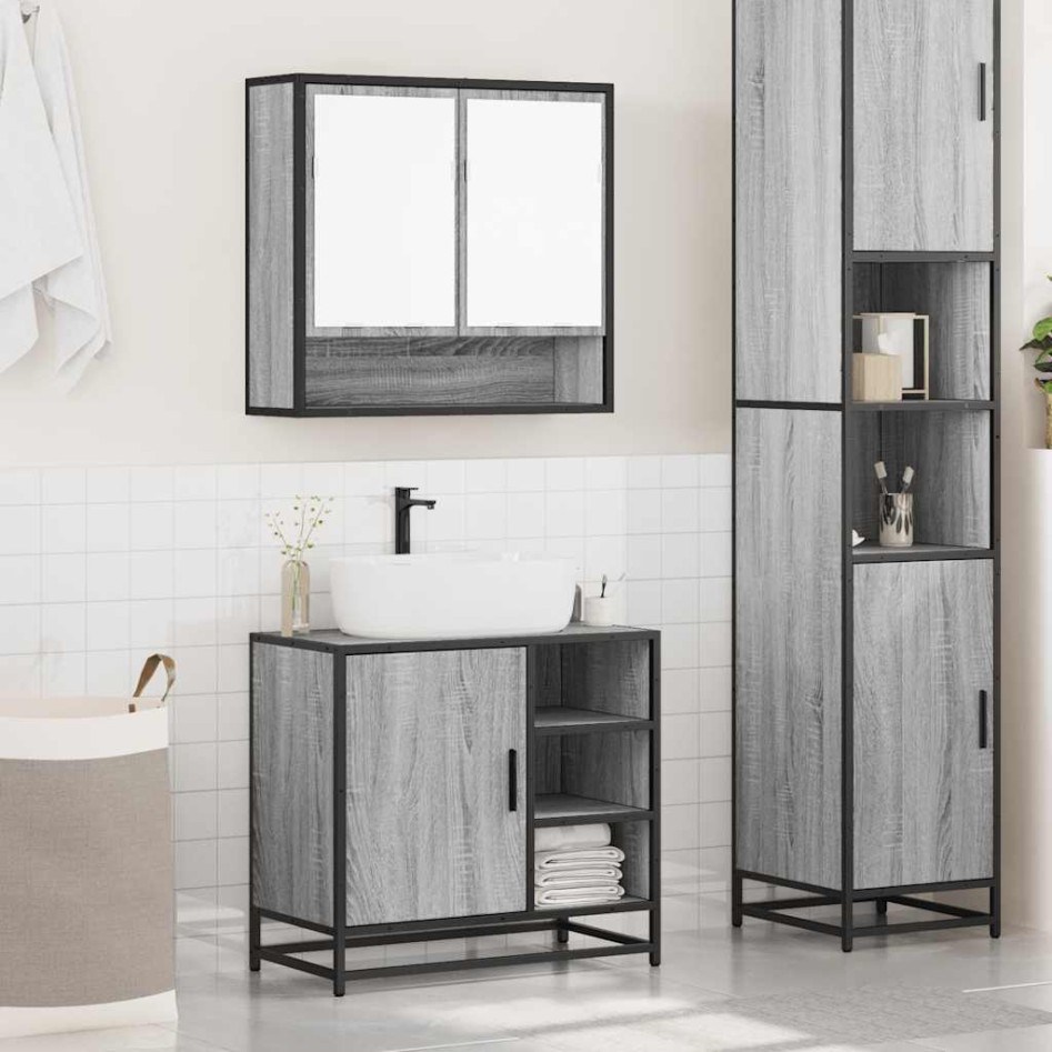 Set de muebles de baño 2 pzas madera contrachapada gris