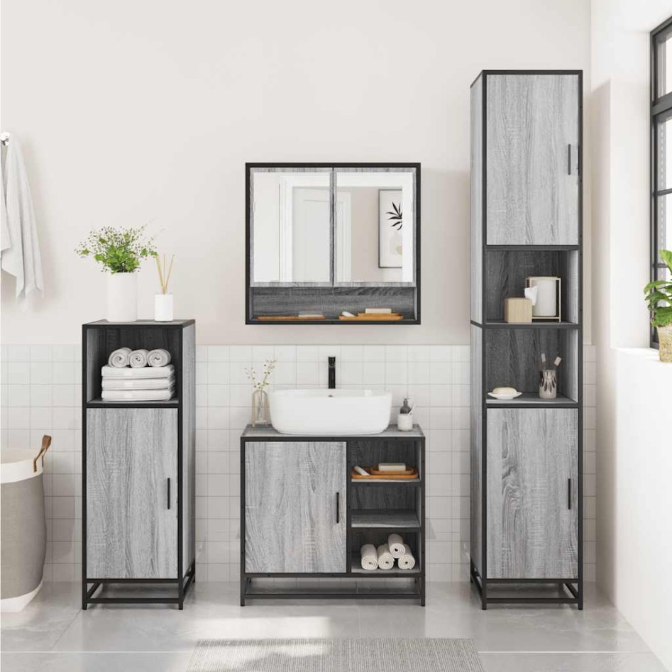 Set de muebles de baño 2 pzas madera contrachapada gris