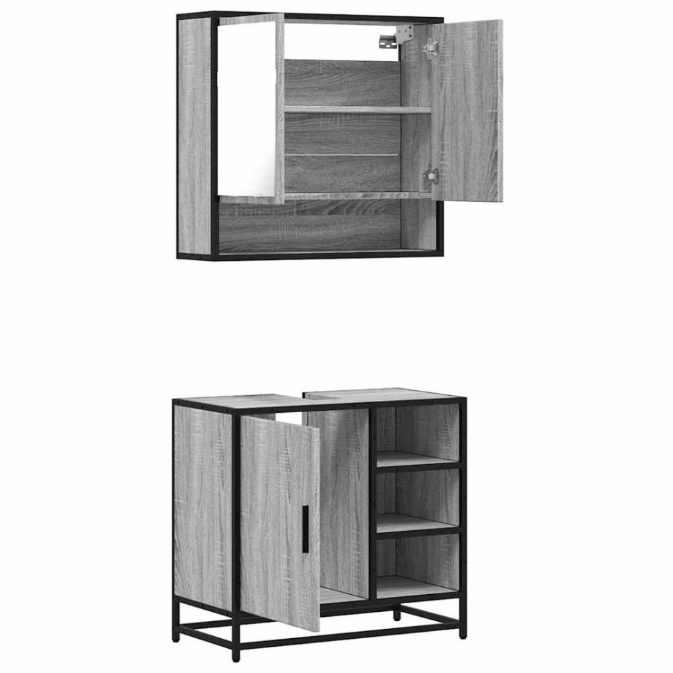Set de muebles de baño 2 pzas madera contrachapada gris