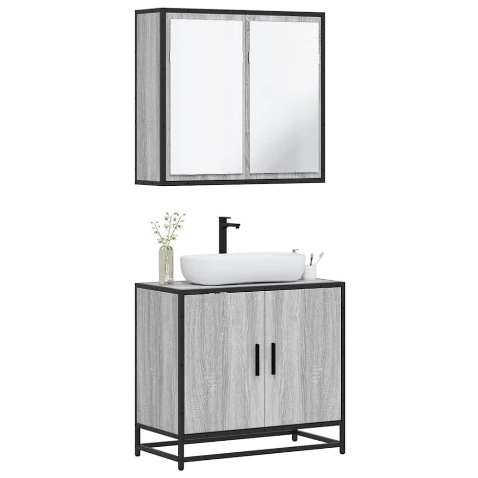 Set de muebles de baño 2 pzas madera contrachapada gris