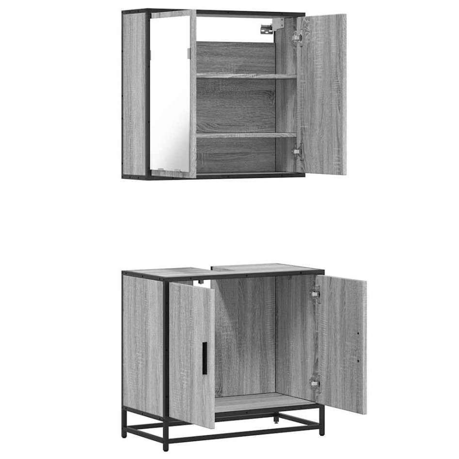 Set de muebles de baño 2 pzas madera contrachapada gris