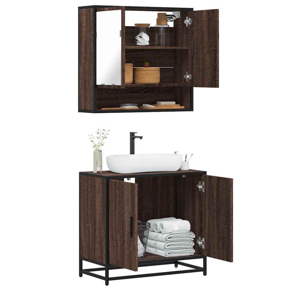 Set de muebles baño 2 pzas madera contrachapada marrón