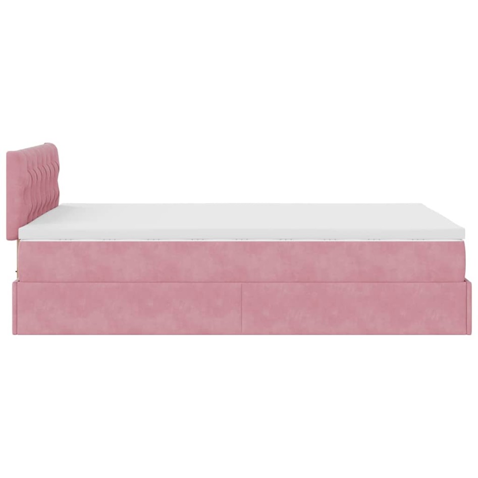 Estructura de cama otomana colchón terciopelo rosa