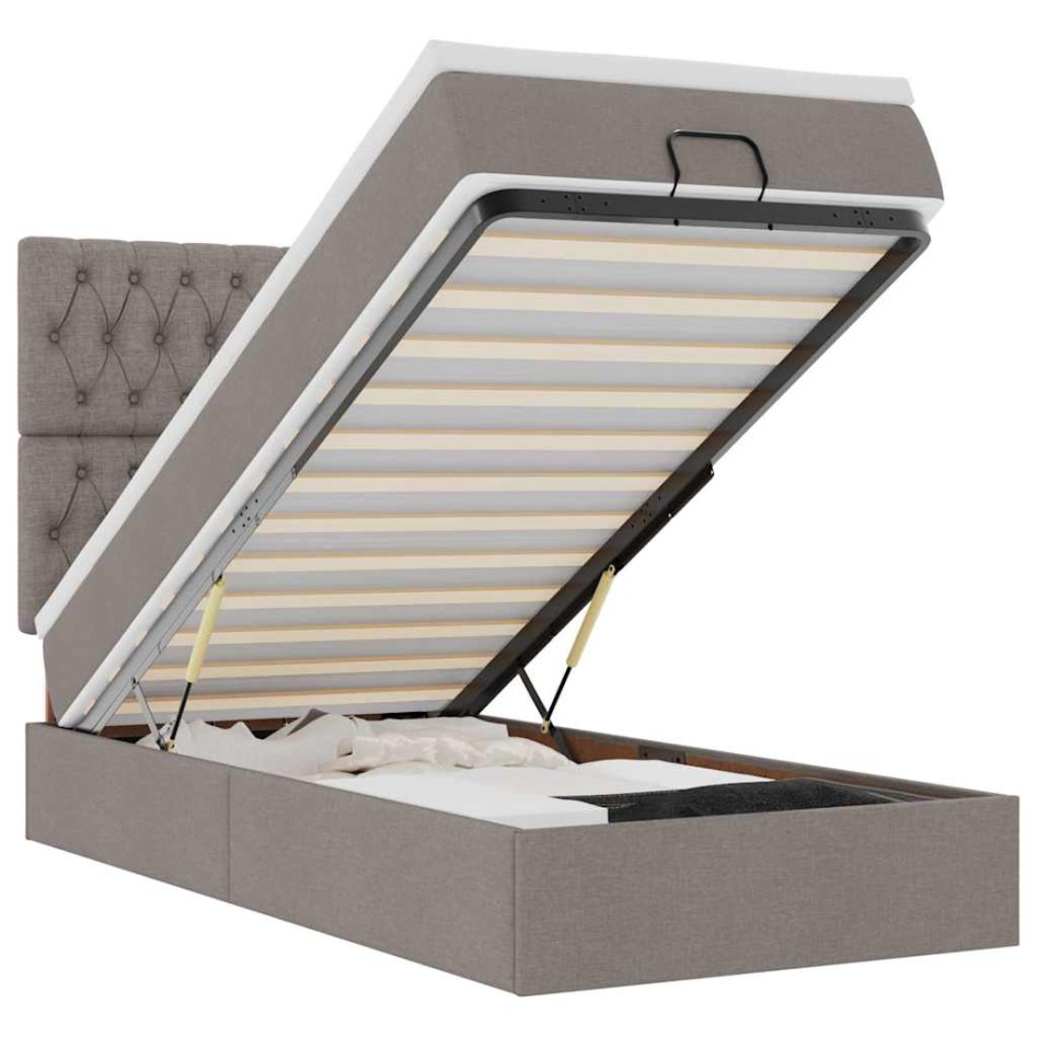 Cama otomana con colchón tela gris pardo 100x200