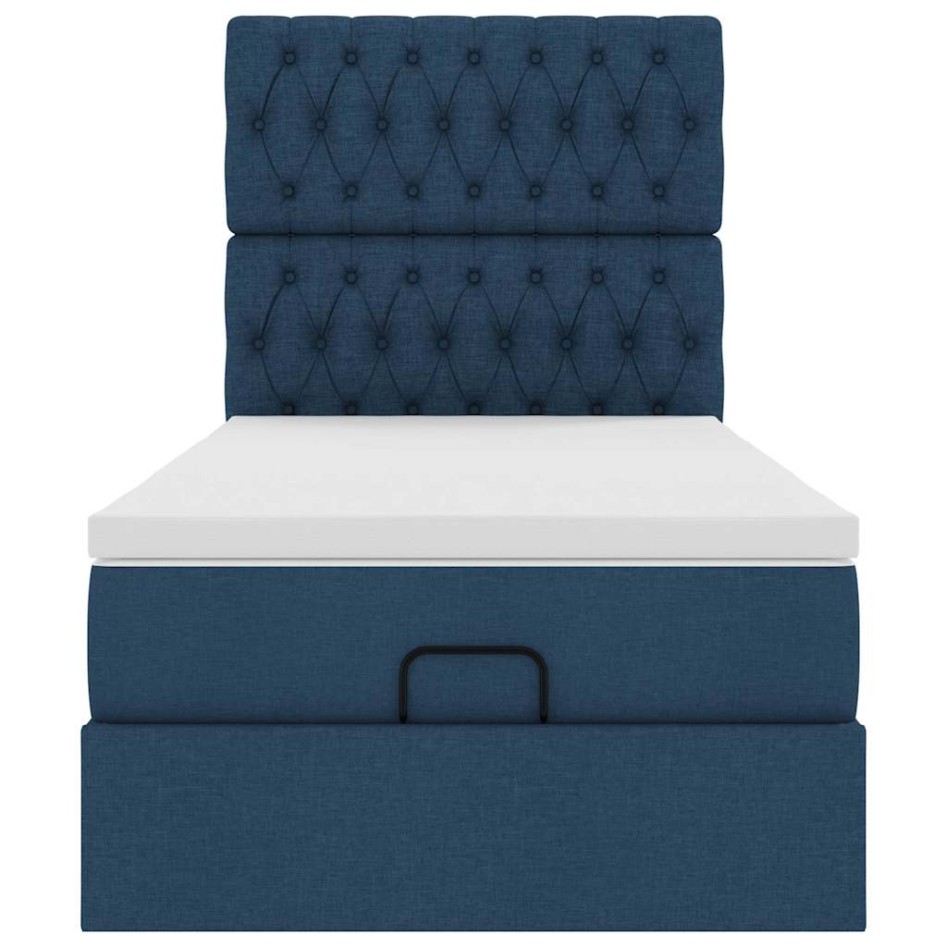 Cama otomana con colchón tela azul 100x200