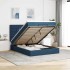 Estructura de cama otomana colchón tela azul pardo