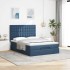 Estructura de cama otomana colchón tela azul pardo