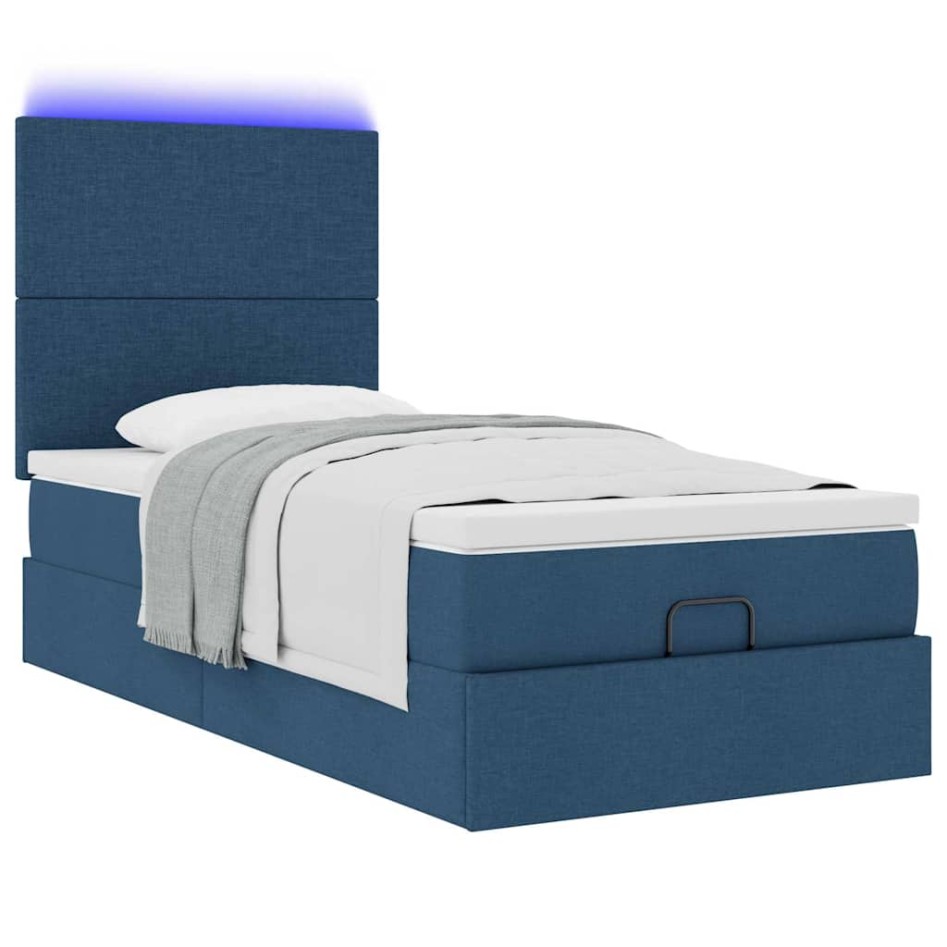 Cama otomana con colchón y luces LED azul 100x200 cm