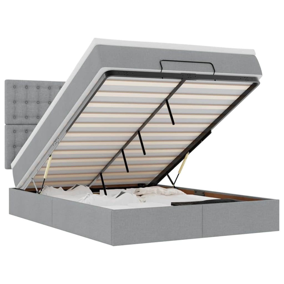 Estructura cama otomana con colchón tela gris claro 140x190