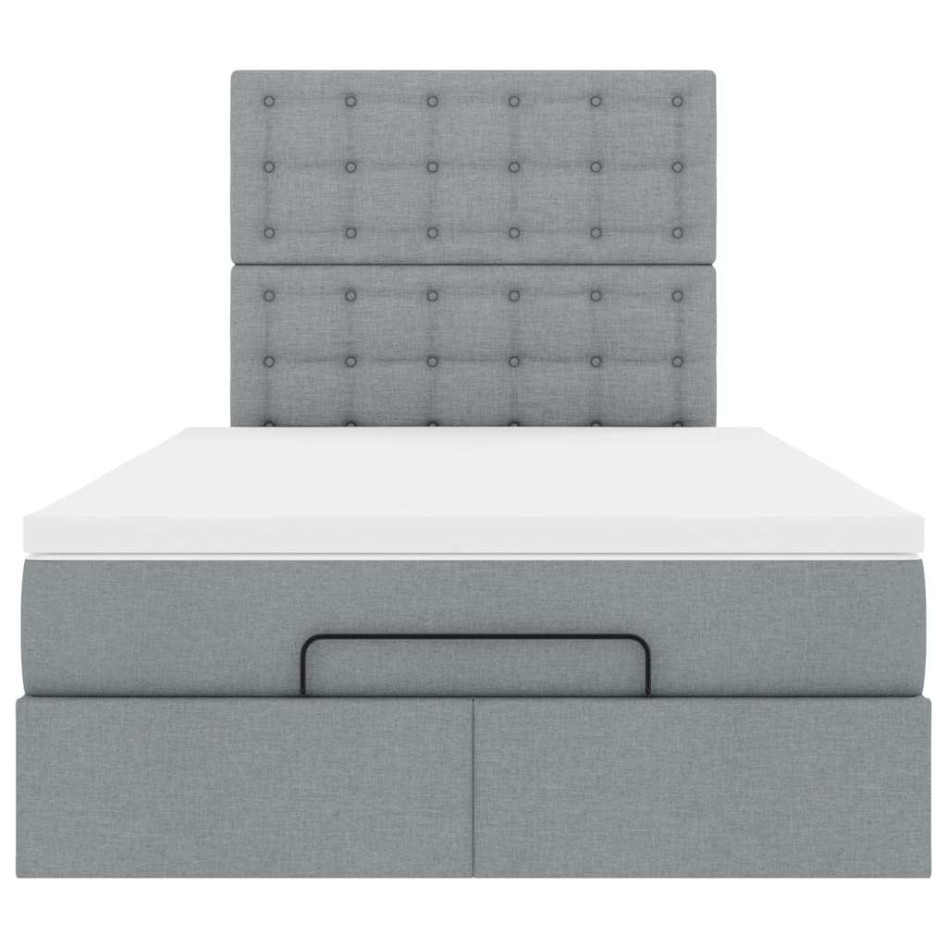 Estructura de cama otomana colchón tela gris claro