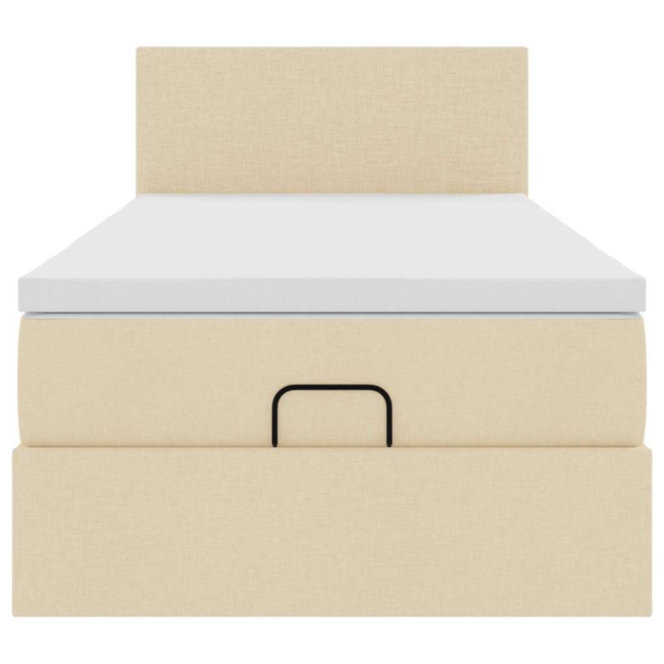 Cama otomana con colchón de tela color crema 100x200