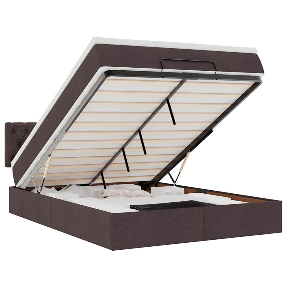 Cama otomana con colchón marrón oscuro 140x190 cm