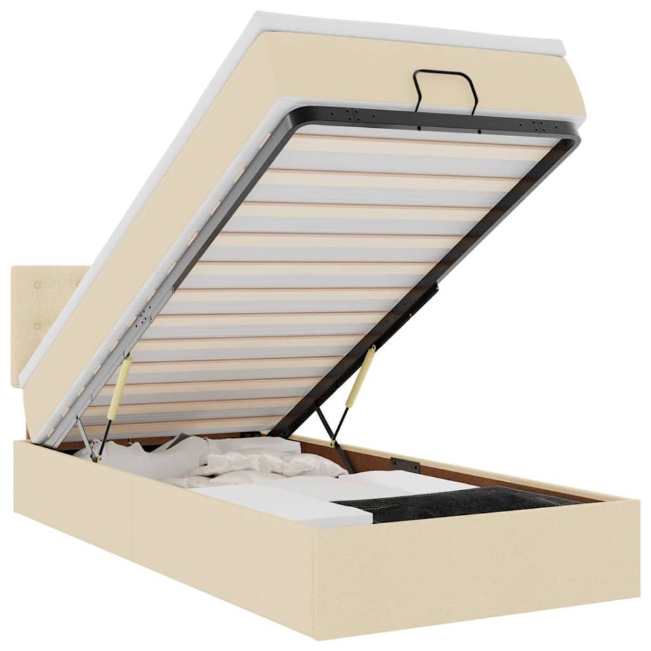 Cama otomana con colchón de tela color crema 100x200