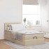 Cama otomana con colchón de tela color crema 100x200