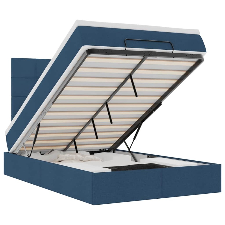 Estructura de cama otomana con colchón tela azul