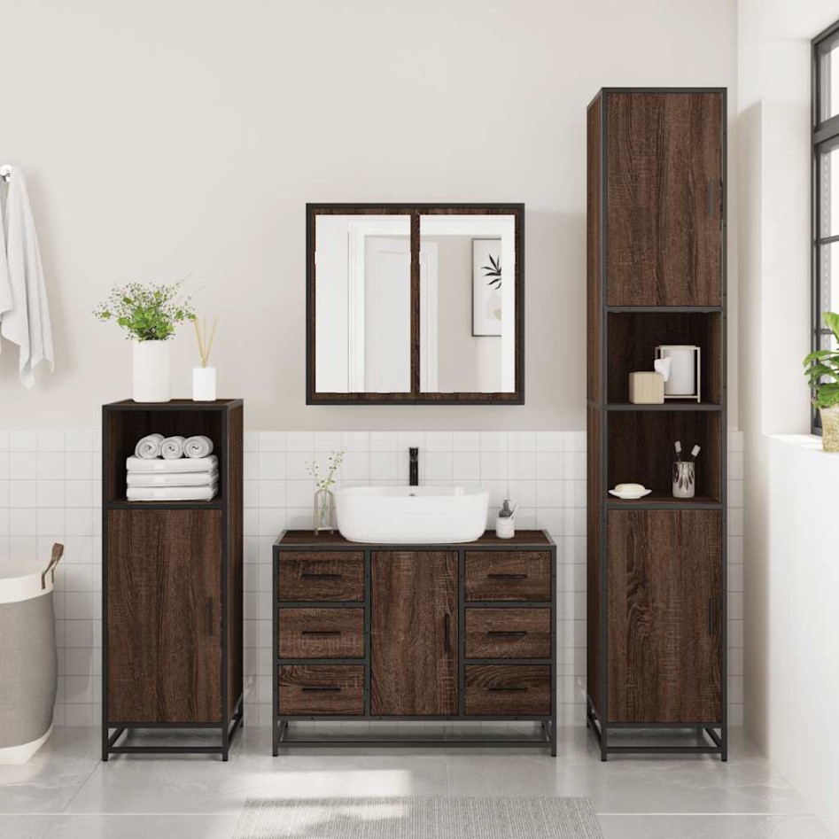 Set de muebles baño 2 pzas madera contrachapada marrón