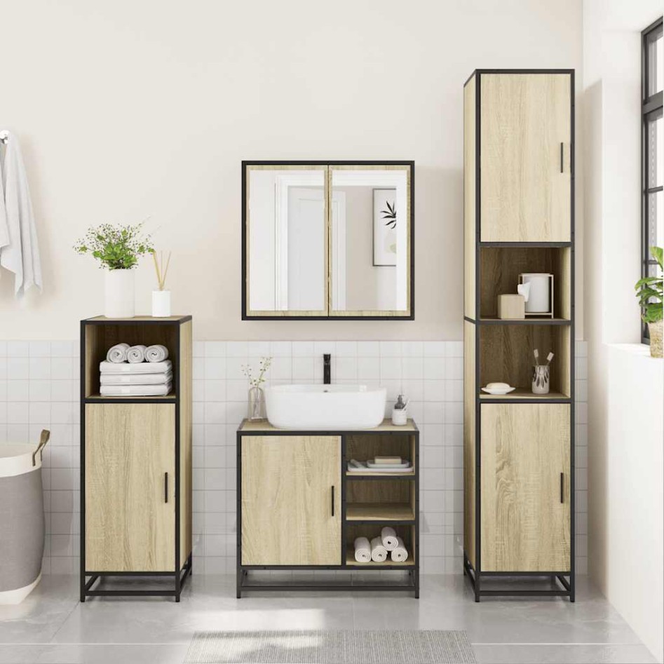 Set de muebles de baño 2 pzas madera contrachapada roble