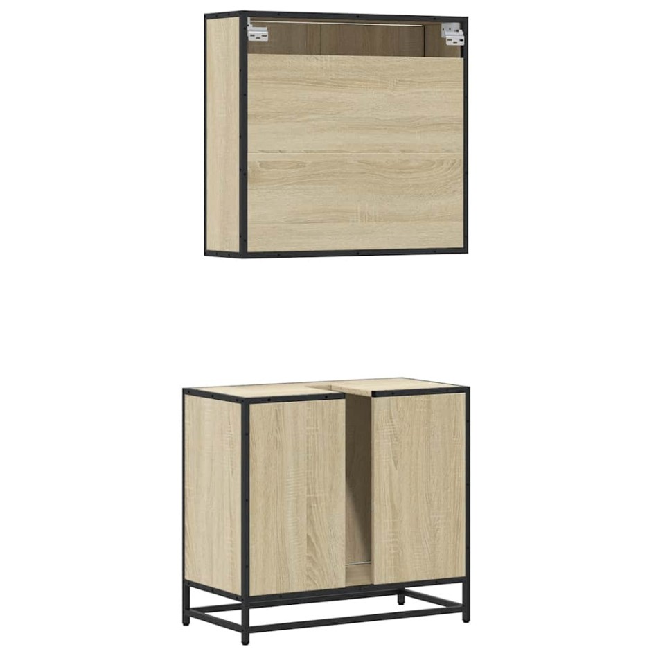 Set de muebles de baño 2 pzas madera contrachapada roble