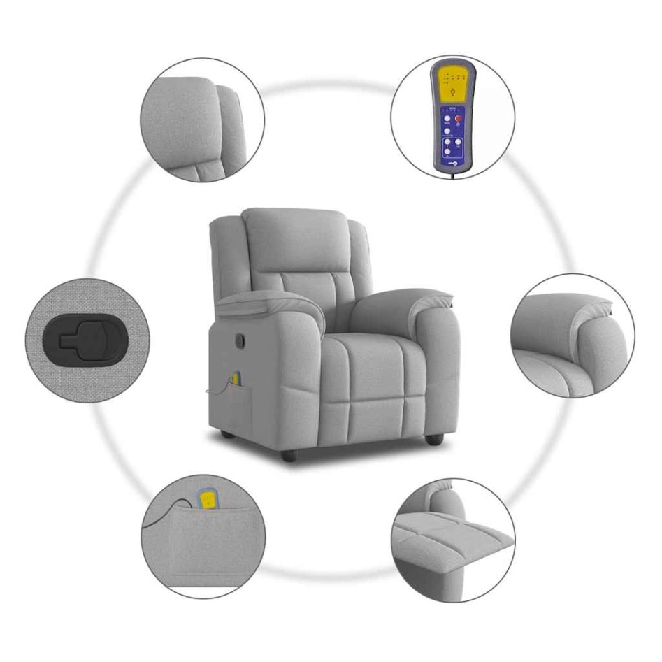 Sillón de masaje reclinable de tela gris