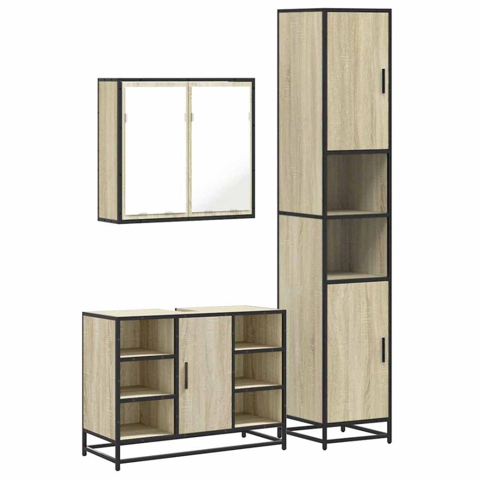 Set de muebles de baño 3 pzas madera contrachapada roble