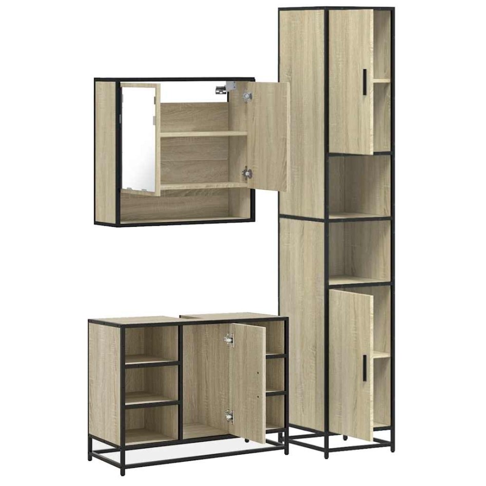 Set de muebles de baño 3 pzas madera contrachapada roble