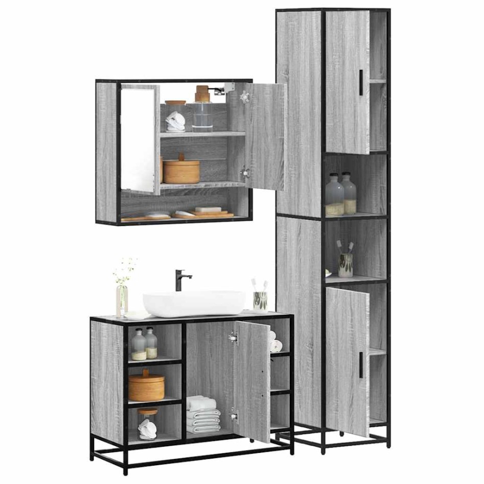 Set de muebles de baño 3 pzas madera contrachapada gris