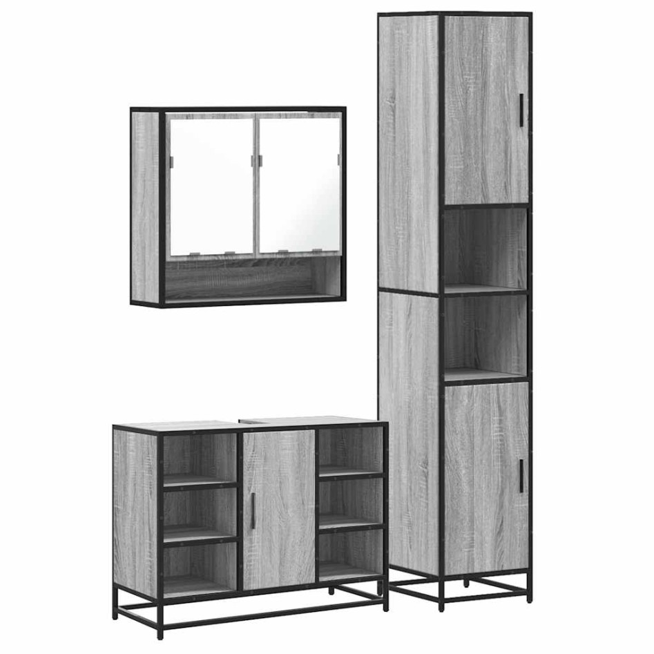 Set de muebles de baño 3 pzas madera contrachapada gris