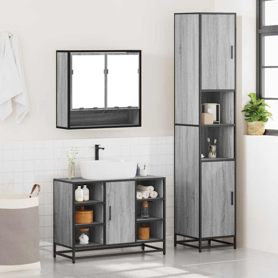 Set de muebles de baño 3 pzas madera contrachapada gris
