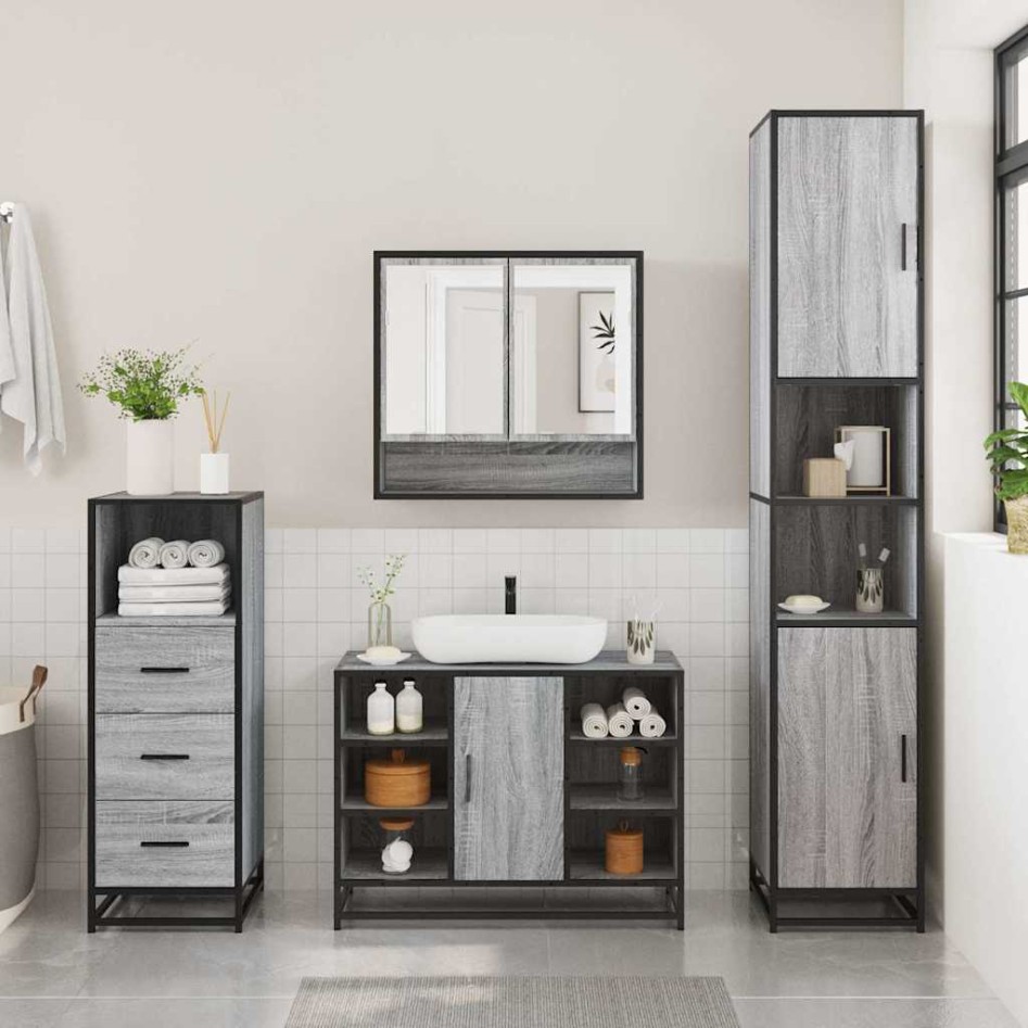 Set de muebles de baño 3 pzas madera contrachapada gris