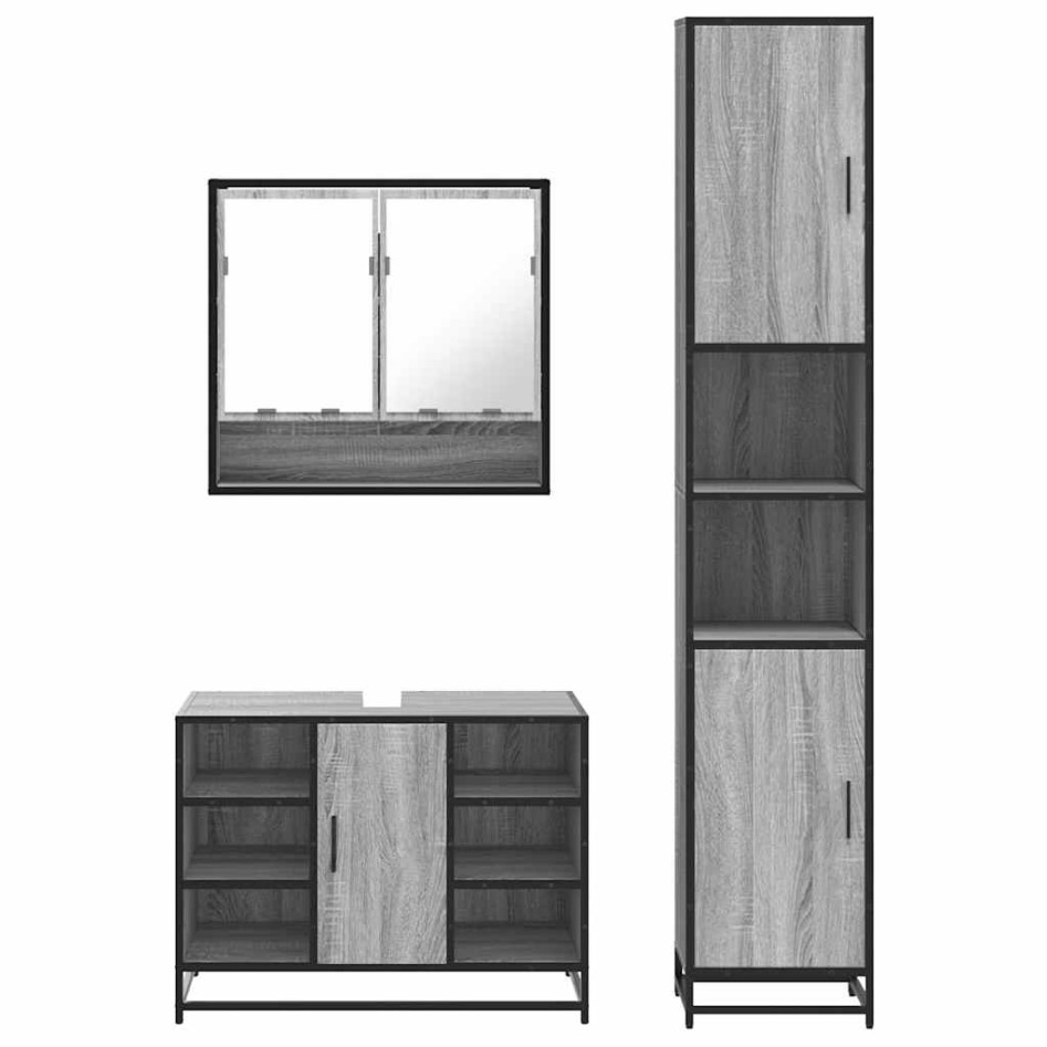 Set de muebles de baño 3 pzas madera contrachapada gris