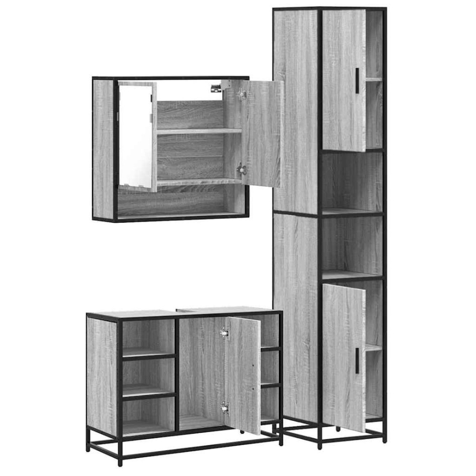 Set de muebles de baño 3 pzas madera contrachapada gris