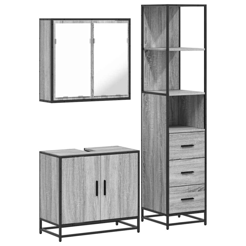 Set de muebles de baño 3 pzas madera contrachapada gris
