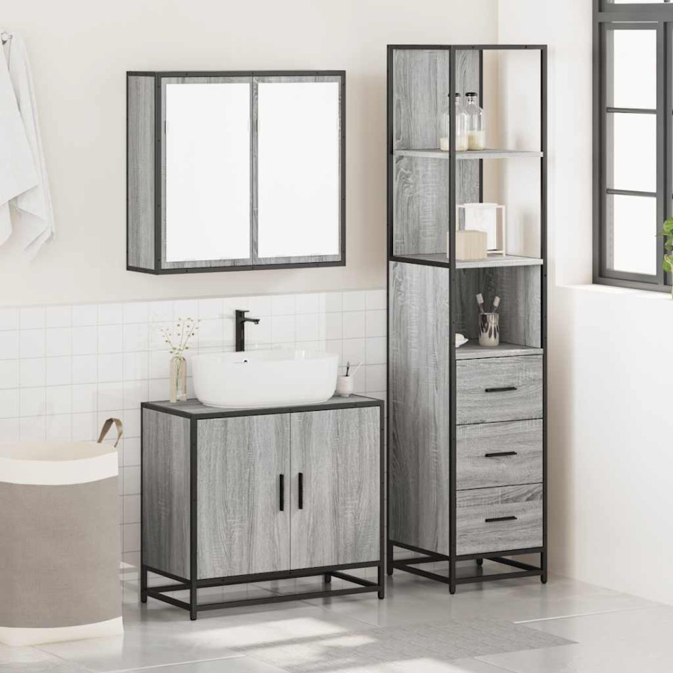 Set de muebles de baño 3 pzas madera contrachapada gris