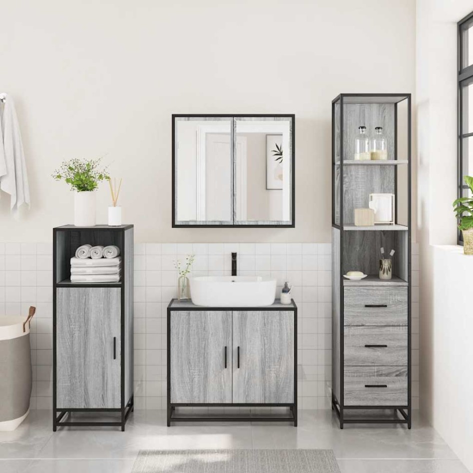 Set de muebles de baño 3 pzas madera contrachapada gris