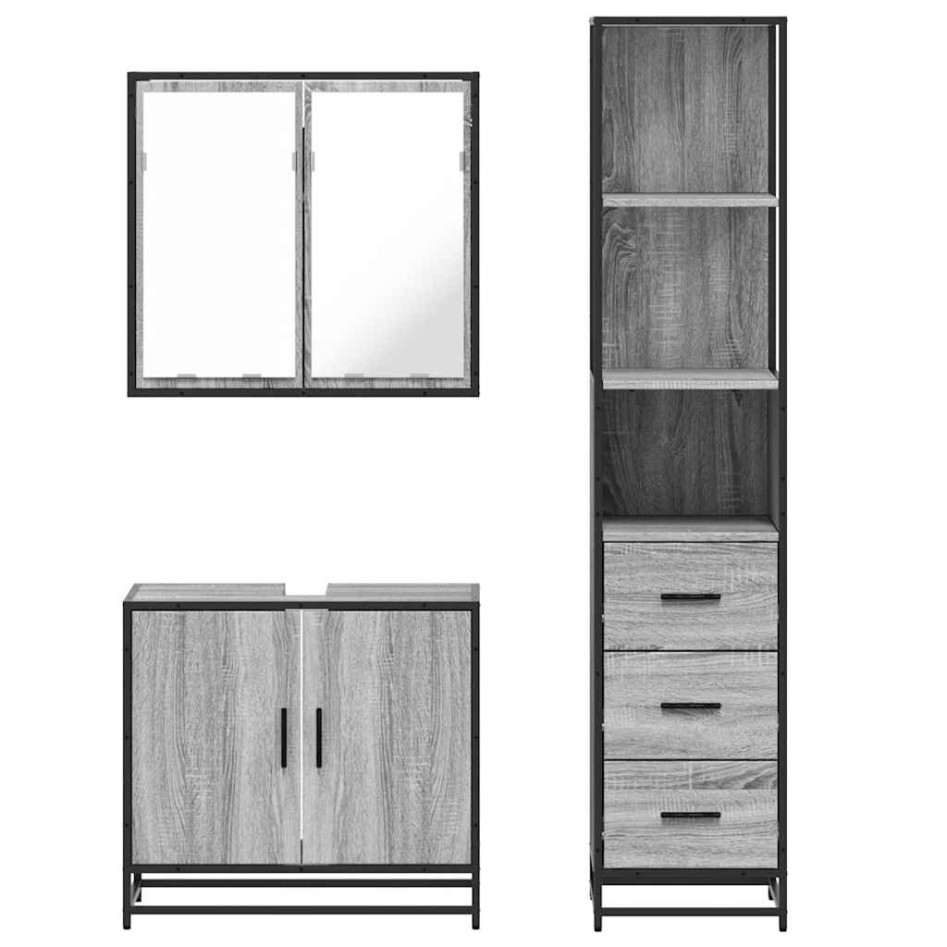 Set de muebles de baño 3 pzas madera contrachapada gris