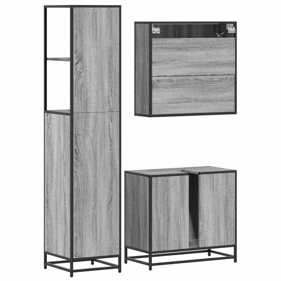 Set de muebles de baño 3 pzas madera contrachapada gris