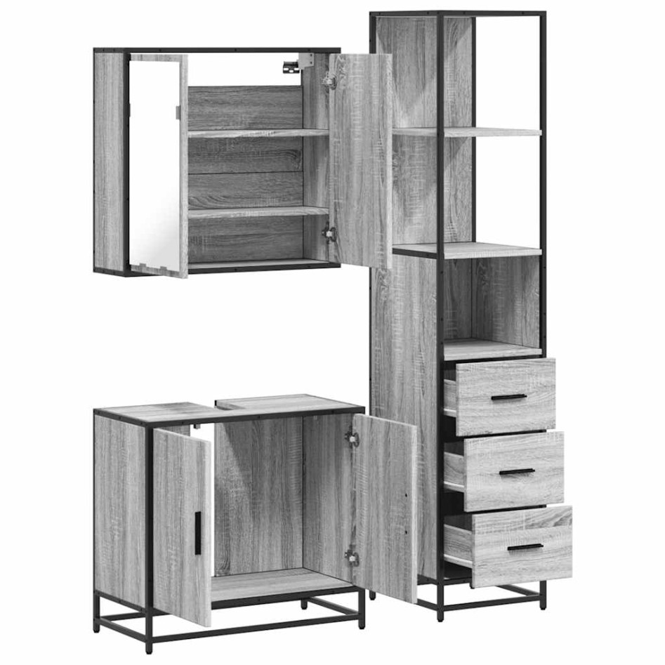 Set de muebles de baño 3 pzas madera contrachapada gris