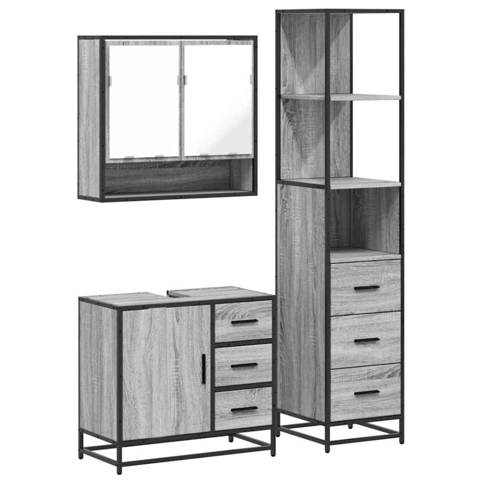 Set de muebles de baño 3 pzas madera contrachapada gris