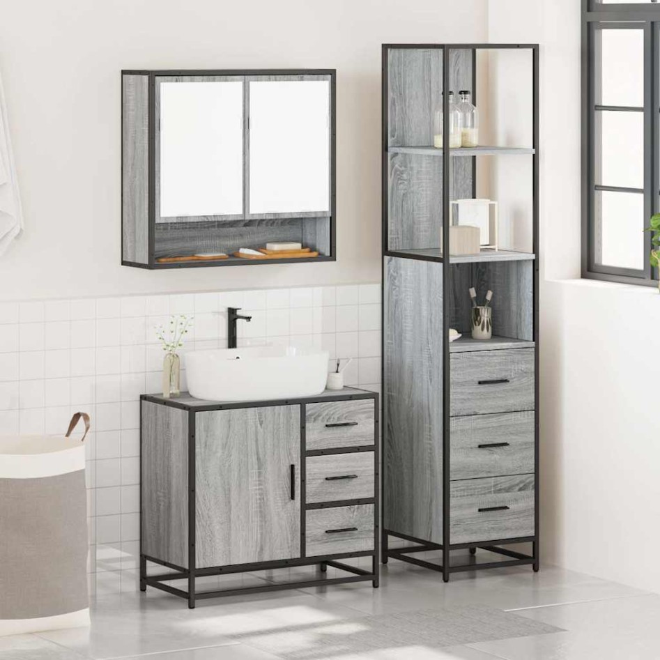 Set de muebles de baño 3 pzas madera contrachapada gris