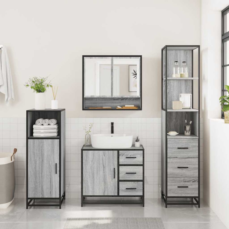 Set de muebles de baño 3 pzas madera contrachapada gris