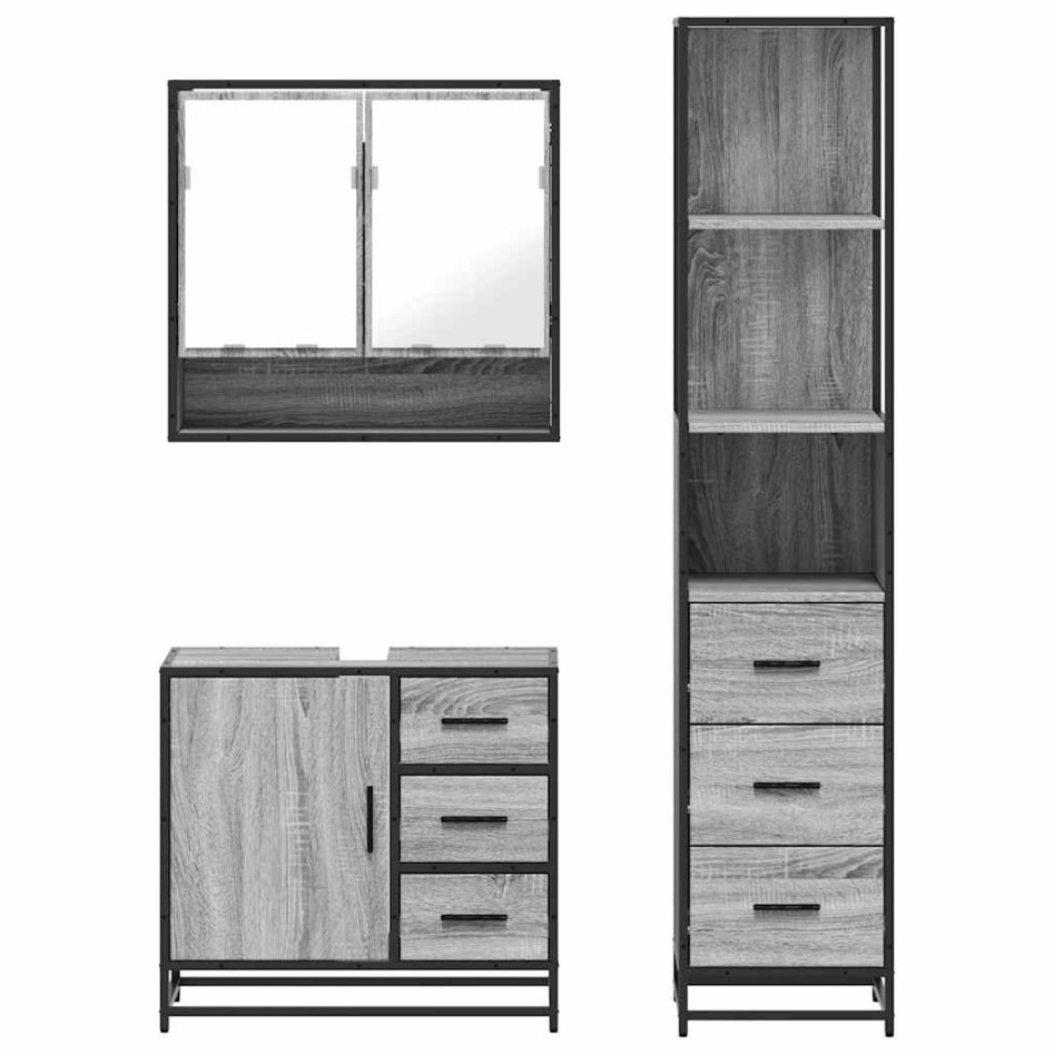 Set de muebles de baño 3 pzas madera contrachapada gris