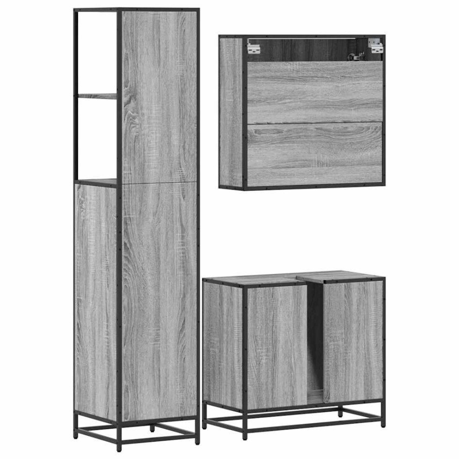 Set de muebles de baño 3 pzas madera contrachapada gris