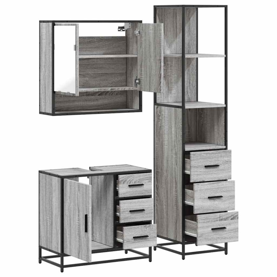 Set de muebles de baño 3 pzas madera contrachapada gris