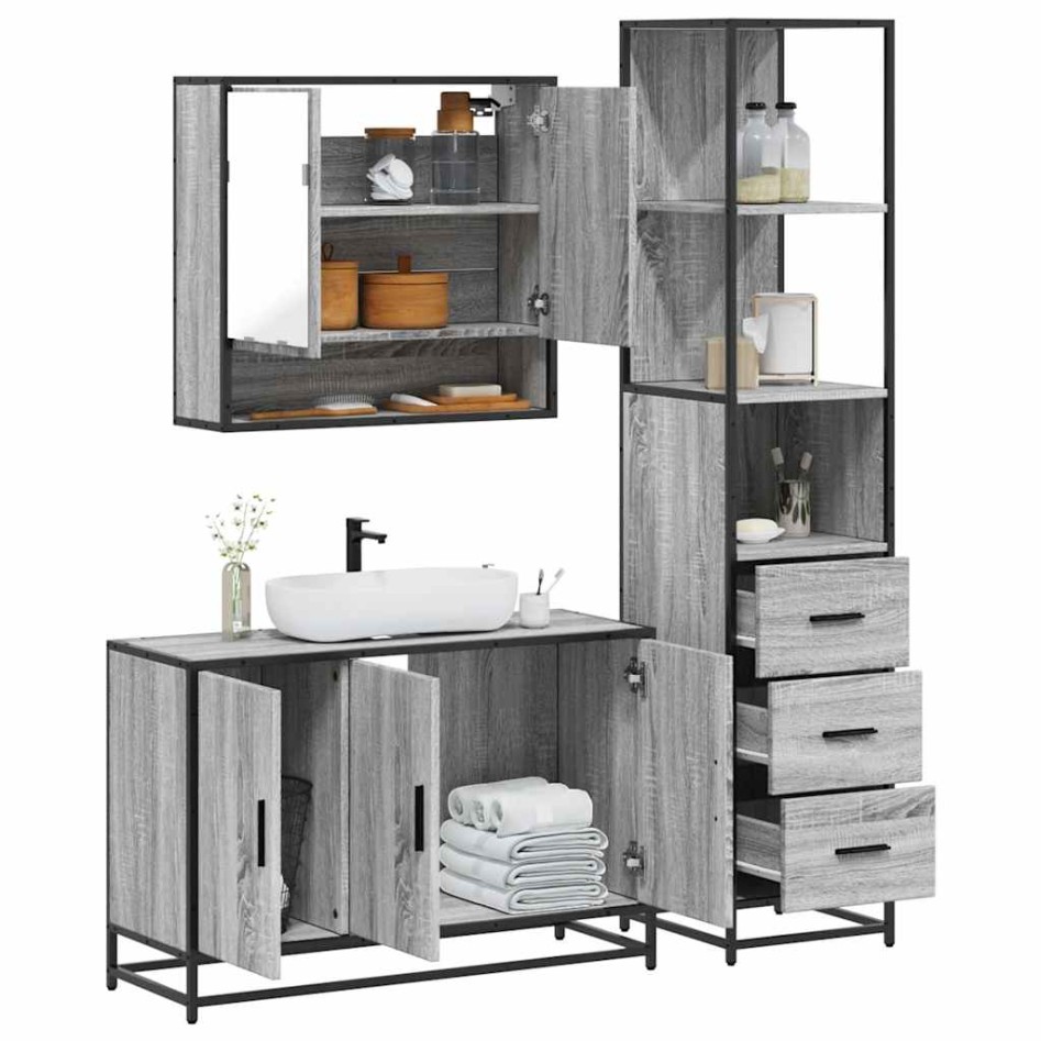 Set de muebles de baño 3 pzas madera contrachapada gris