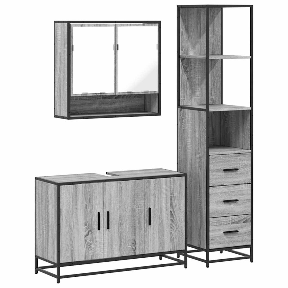 Set de muebles de baño 3 pzas madera contrachapada gris