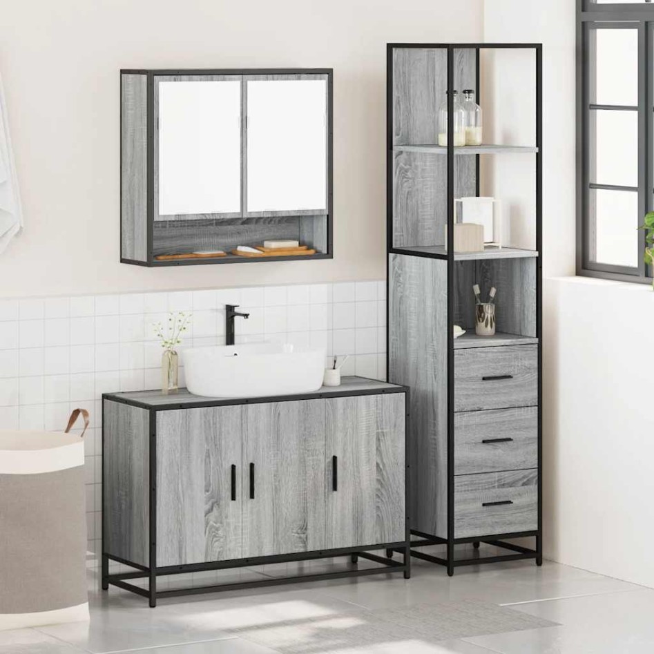 Set de muebles de baño 3 pzas madera contrachapada gris
