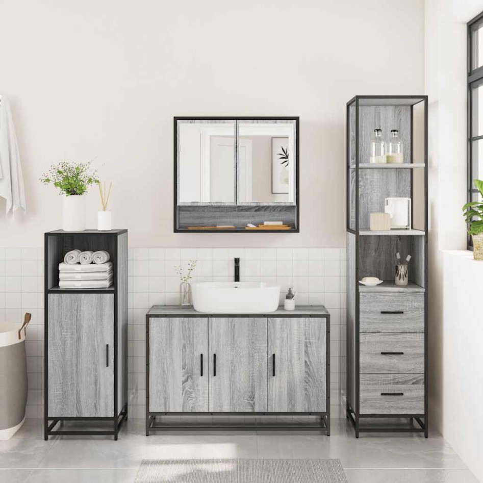 Set de muebles de baño 3 pzas madera contrachapada gris