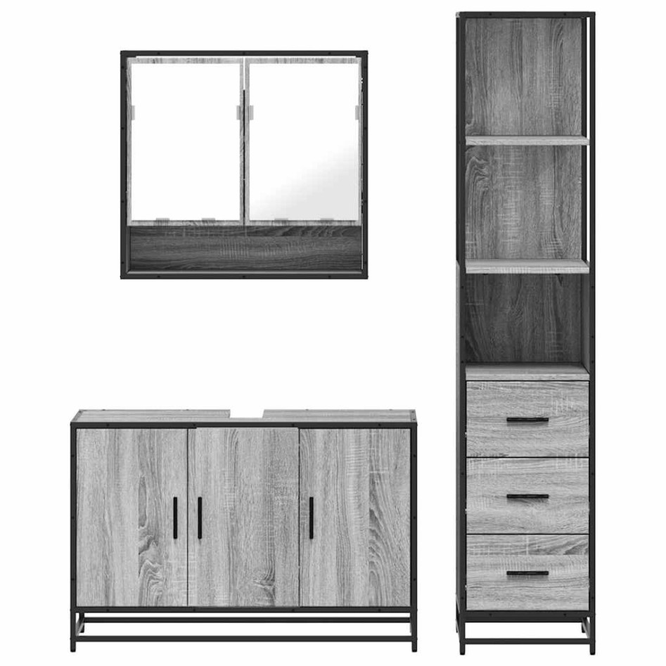 Set de muebles de baño 3 pzas madera contrachapada gris