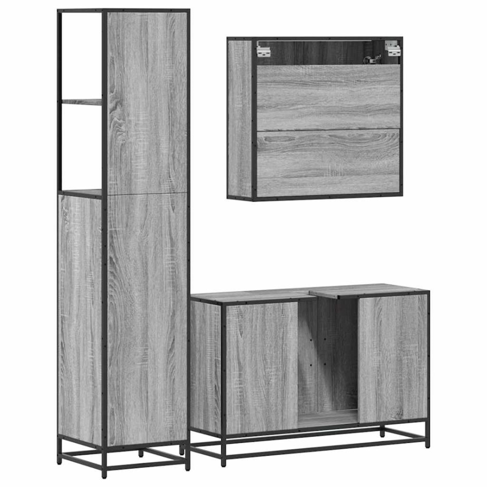Set de muebles de baño 3 pzas madera contrachapada gris